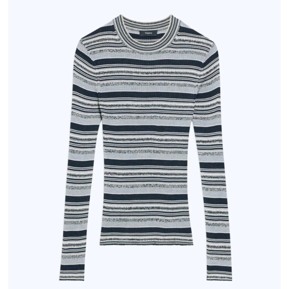Theory Striped Rib Knit Top in Washable Silk - Picture 8 of 11